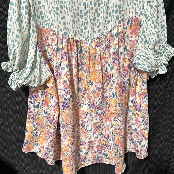 Jodifl- Multi Print‎ Top in Aqua / Size S / H-103 - Picture 8 of 12